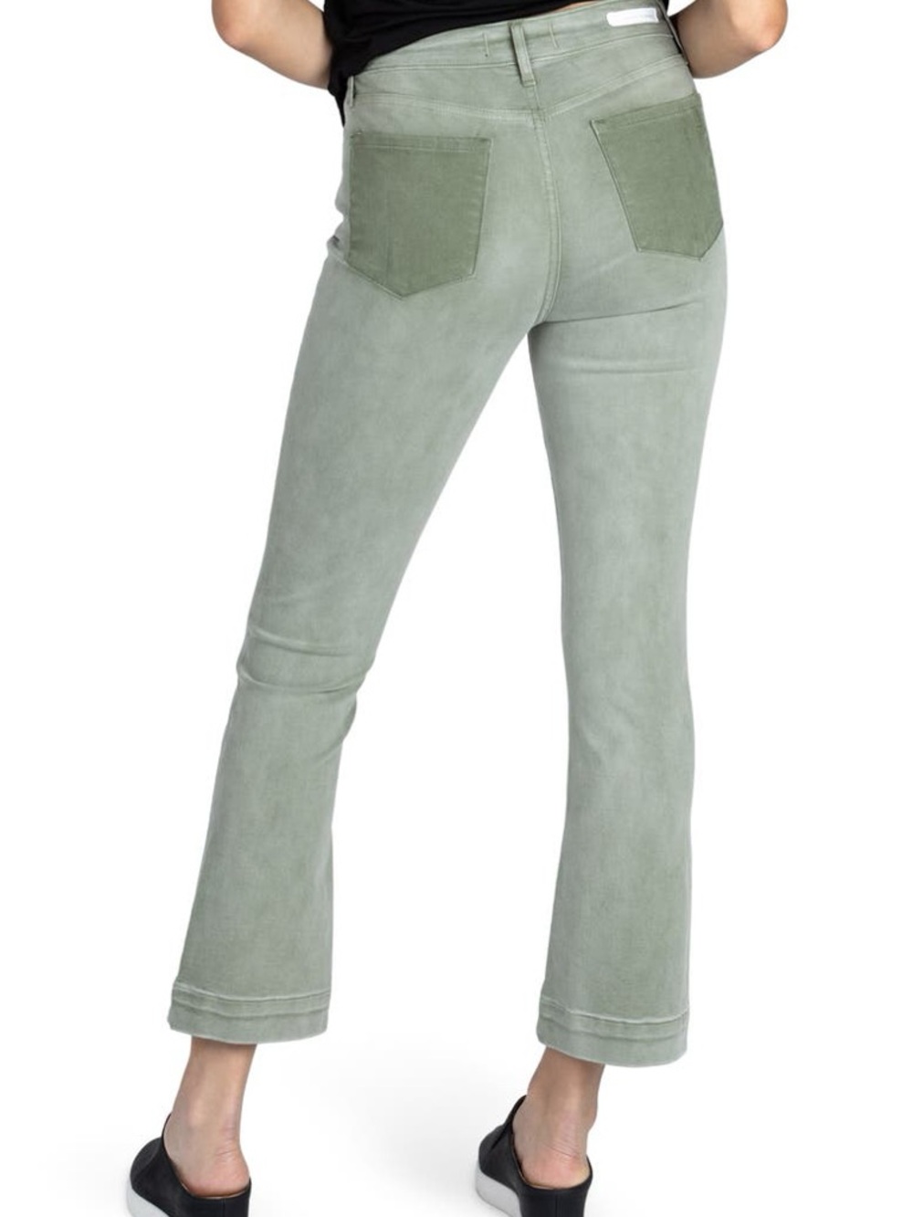 Sage Green Suede-Look Cropped Flare Jeans
